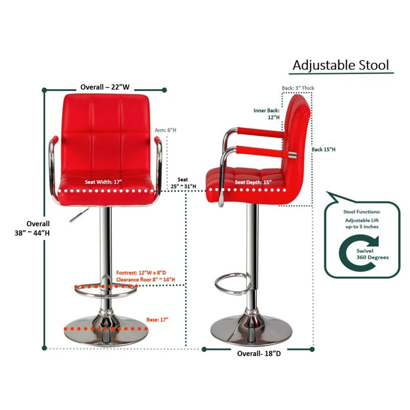 Go Green Woods Adjustable Bartstool with Metal Armrests (Red)
