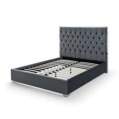 Go Green Woods Sophia Velvet King Bed with Silver Metal Frame