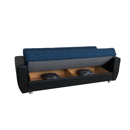 Rana Navy Blue Fabric w-Black PU Leather Loveseat