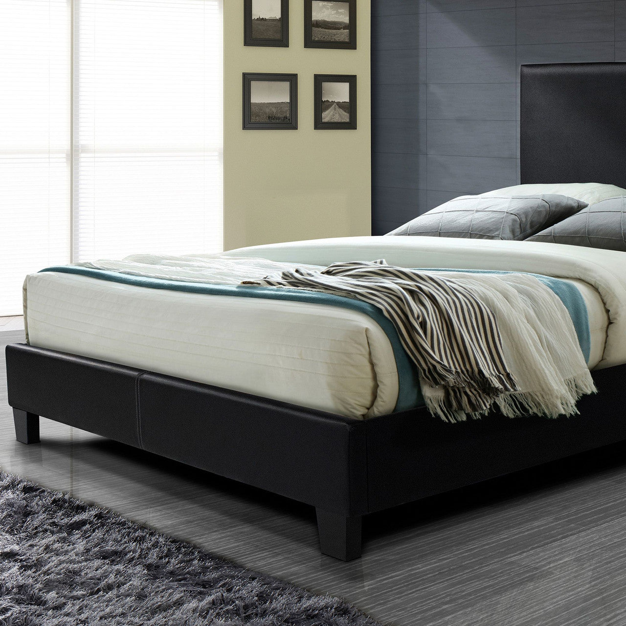 Go Green Woods Nora Erin Faux Leather Upholstered Queen Panel Bed