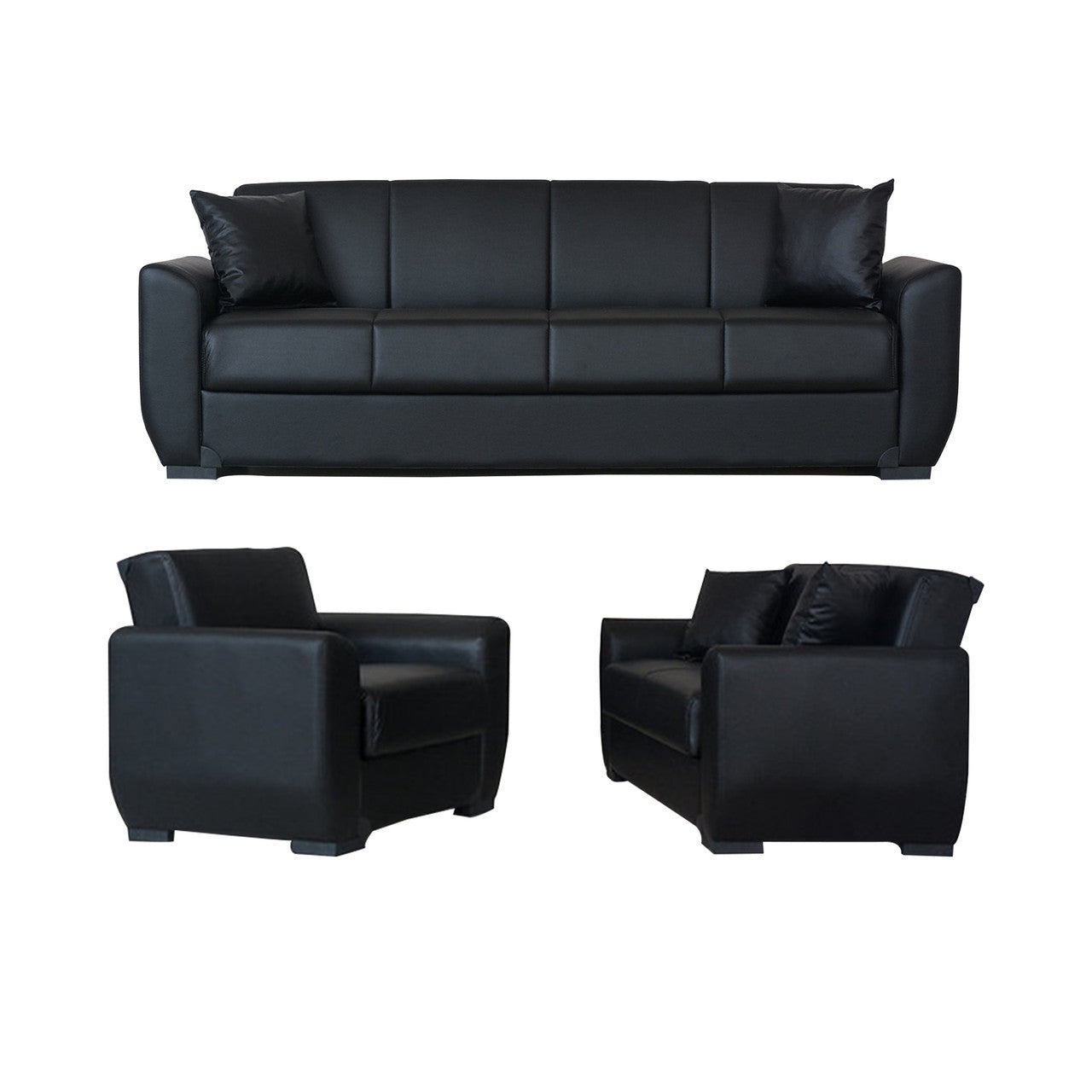 Lola Black PU Leather Loveseat