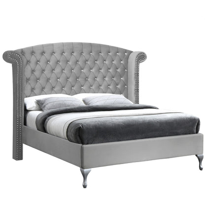 Go Green Woods Cleopatra Crystal Tufted Velvet Platform Queen Bed