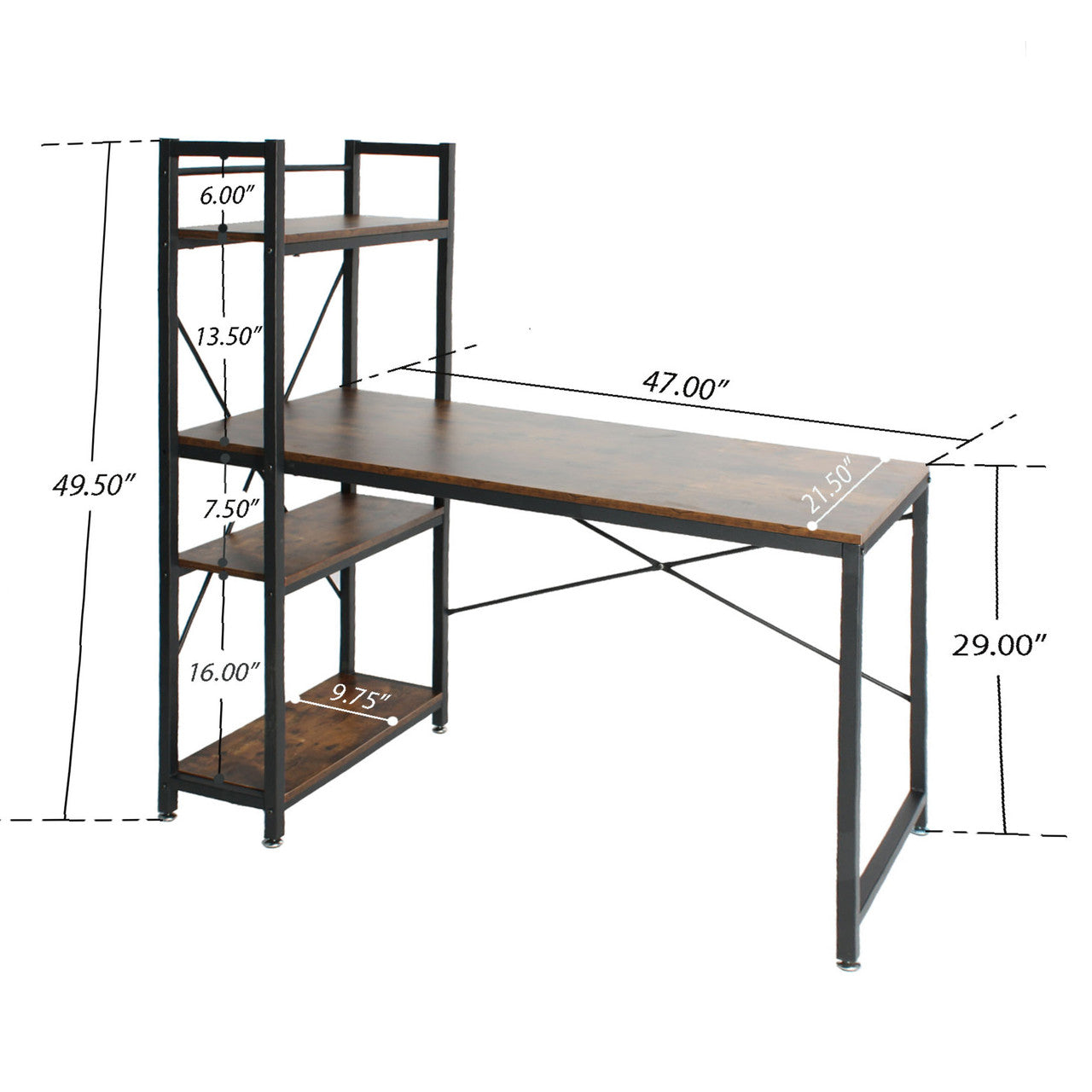 Go Green Woods Simon Wooden Computer Desk with Bookshelves 47 Inches