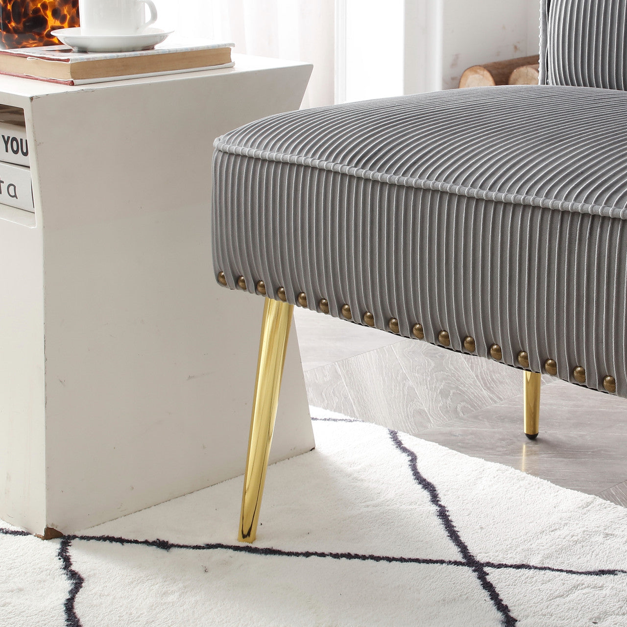 Pleated Velvet Mid-Century Loveseat in Grey