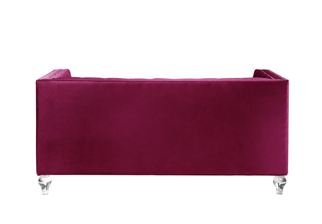 Regal Burgundy Loveseat with 2 Pillows in Burgundy Velvet