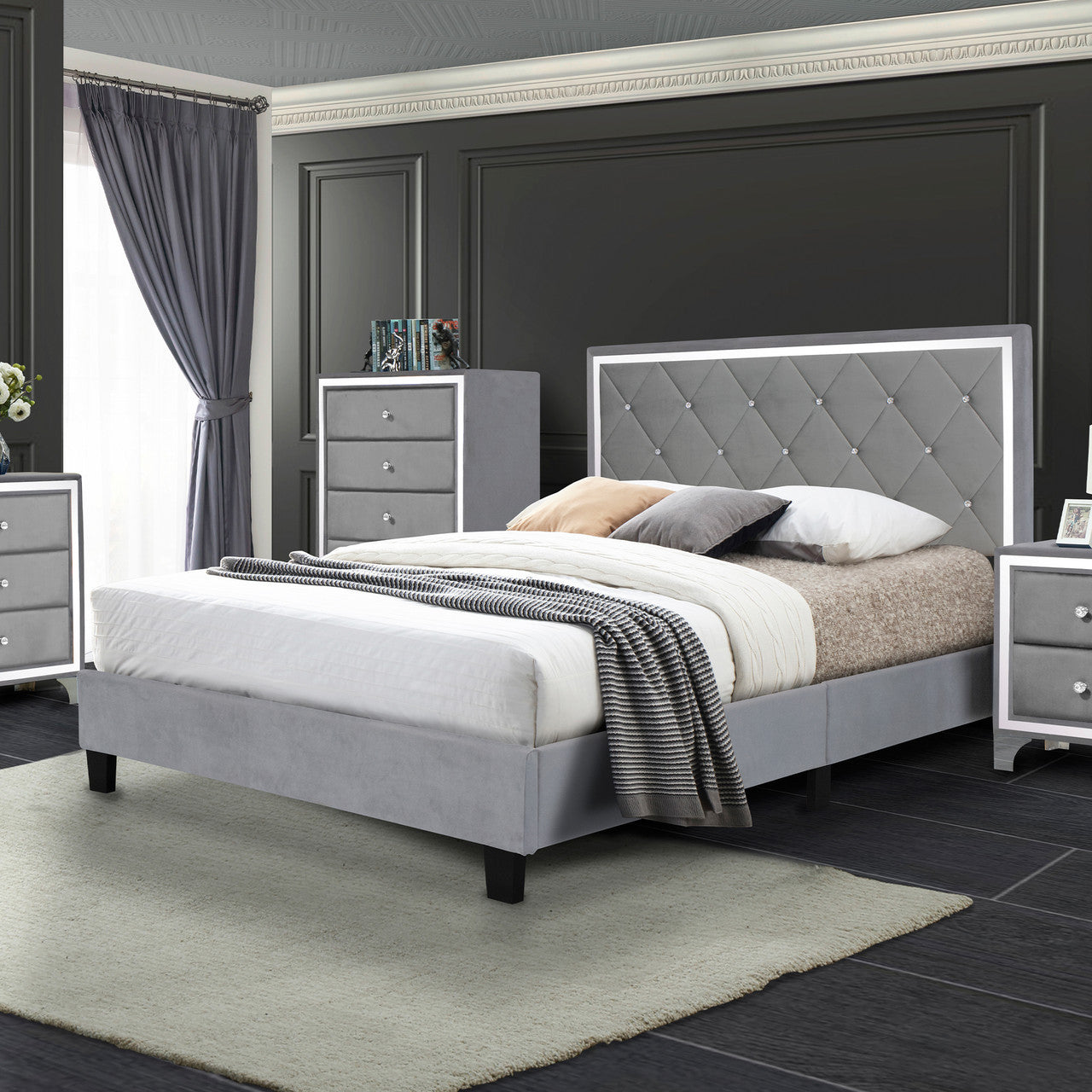 Go Green Woods Monica Velvet Upholstered Queen Platform Bed