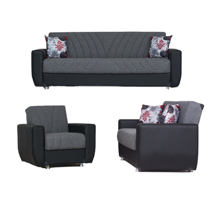 Hala Gray Fabric w-Black PU Leather Arm Loveseat