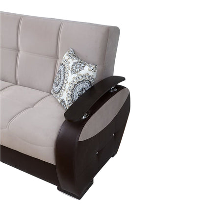 Rainbow Beige & Light Brown PU Leather w-Wood Arm Sofa Bed