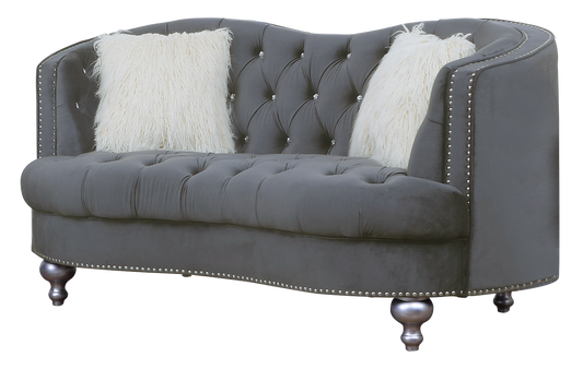 Graceful Gray Velvet Loveseat